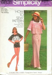 6831 SIMPLICITY 1975 MS PULLOVER TOP LENGTHS, LO RISER PANTS, SHORTS PATTERN 12
